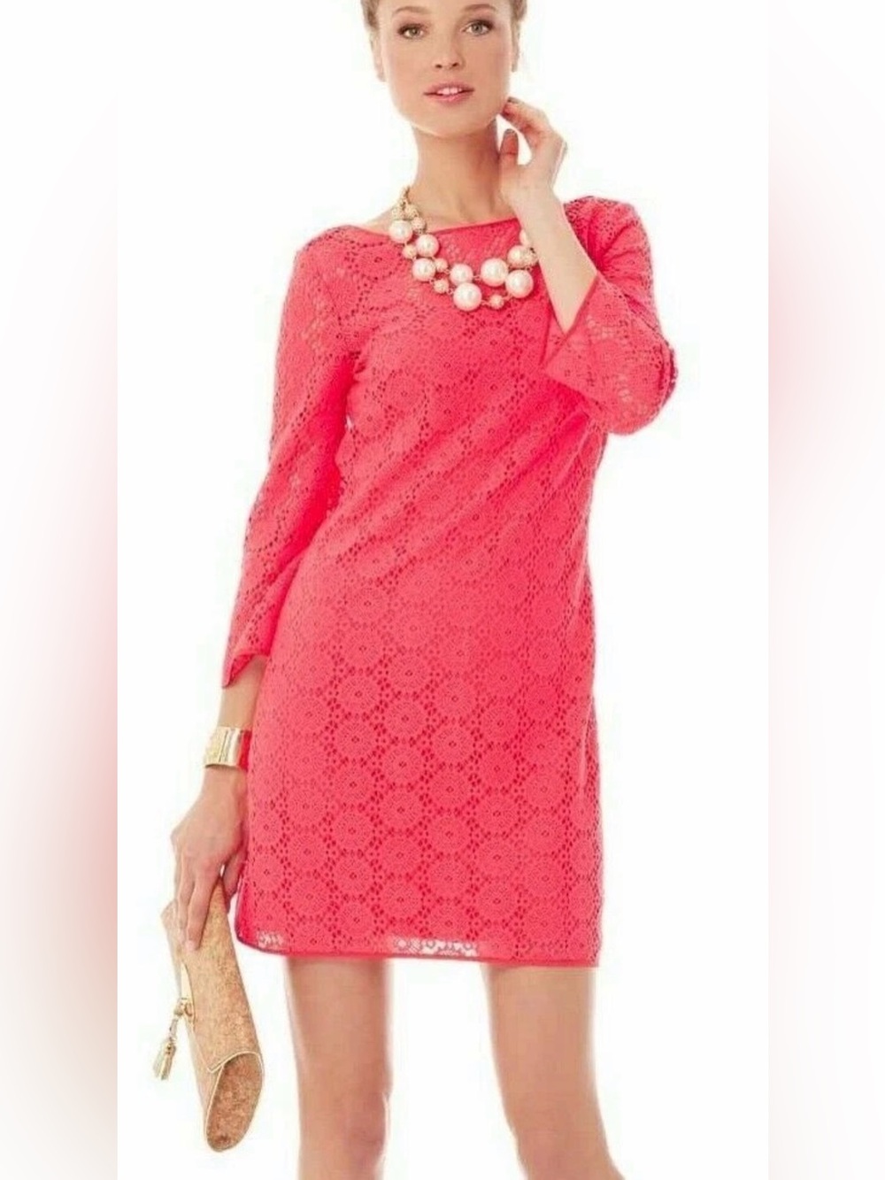 Lilly Pulitzer Coral Lace-Trim Chemise